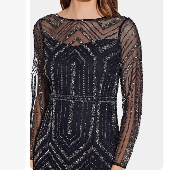 Adrianna Papell Geometric sequin embellished Midnight Navy blue evening dress - Picture 2 of 4